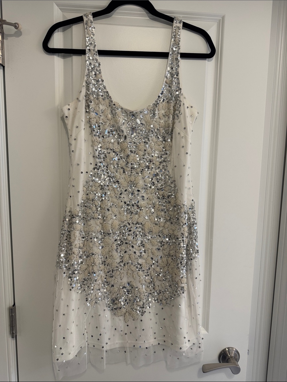 Adrianna Papell White Sequin Embellished Mini Dress, size 14